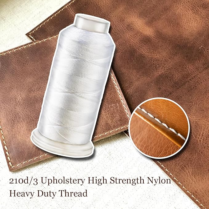 4Pcs White Nylon Thread for Sewing,210d/3 Upholstery Thread Heavy Duty,4 Cone of 1500 Yards Each Leather, Weave Needle,Serger Overlock Machine for Sewing Hair