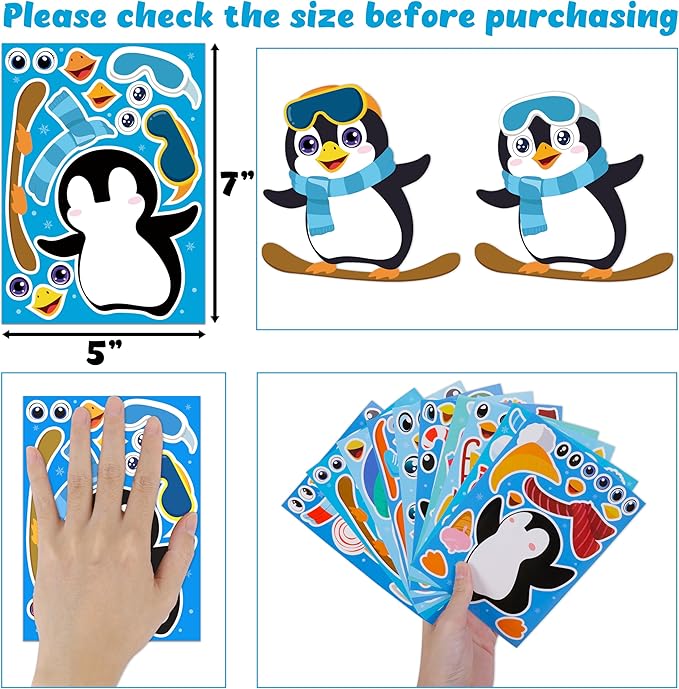 60Sheets Winter Stickers Crafts for Kids - Make-A-Penguin Face Sticker- Holiday Gifts Christmas Goodie Bag Stuffer School Classroom Activity Games Party Favors (Small Size)