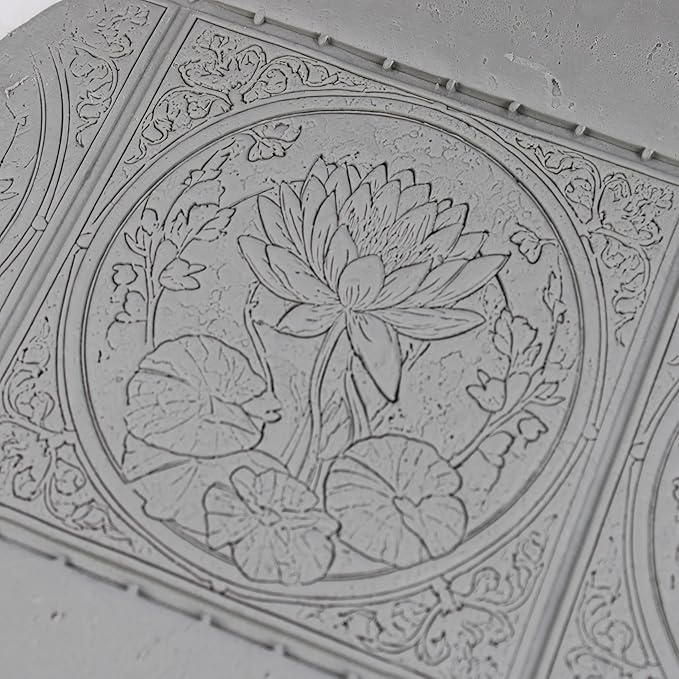 Waterlily Clay Texture Roller (4") - Flower Set #02 - Embossing Pattern Roller for Polymer & Ceramic Clay, Pottery & Crafts
