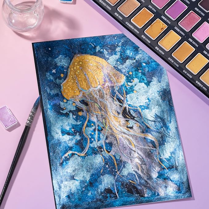 Watercolor Paint Set with 48 Metallic Colors, Full-Pan Pearlescent & Glitter Paints, Highly Pigmented, Vibrant Shimmer, Removable Pans, Perfect for Beginners, Artists & All Skill Levels