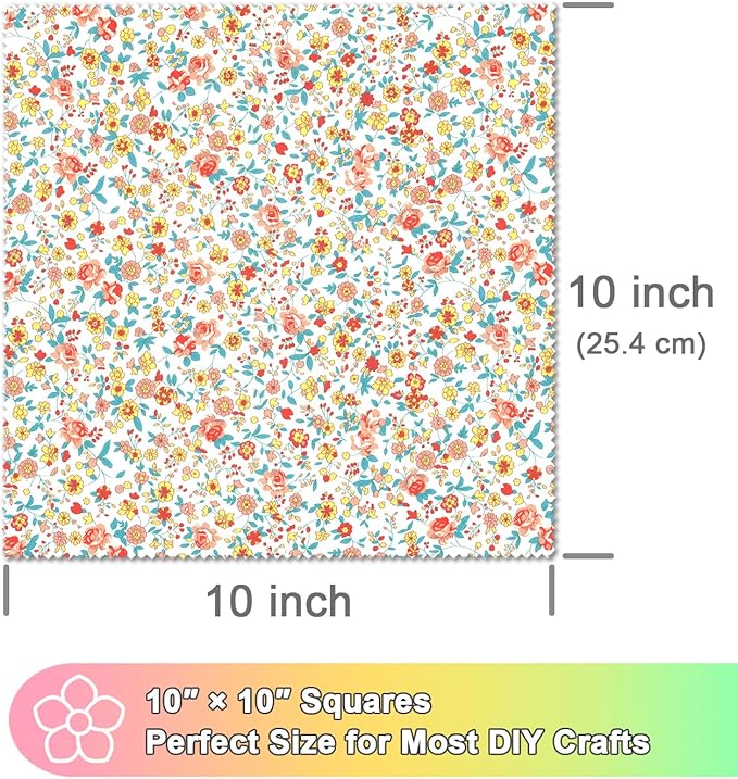 42 Pieces 10″ Pre-Cut Floral Prints Cotton Fabric Squares