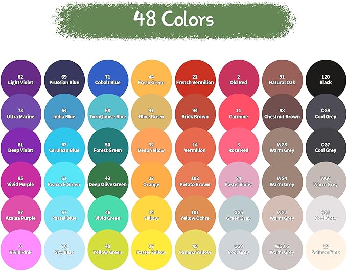 Alcohol Markers, 48 Colors Dual Tip Art Marker, Drawing Markers, Coloring Marker for Sketching Adult Coloring