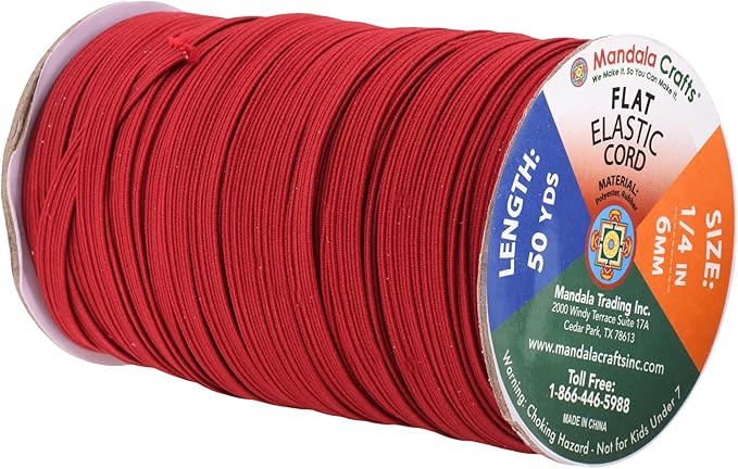 Mandala Crafts 6mm 50 Yds Roll of Burgundy Elastic Bands for Sewing - 1/4 Flat Elastics Cord - 1 4 Inch Braided Stretch Straps for Crafting