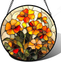 Stained Glass Window Hanging - Orange Marigolds Flowers Suncatcher for Door Garden Yard Sun Catchers Decor Christmas Mother's Day Birthday Gifts for Women Mom Nana Girlfriend Men 6.3 in