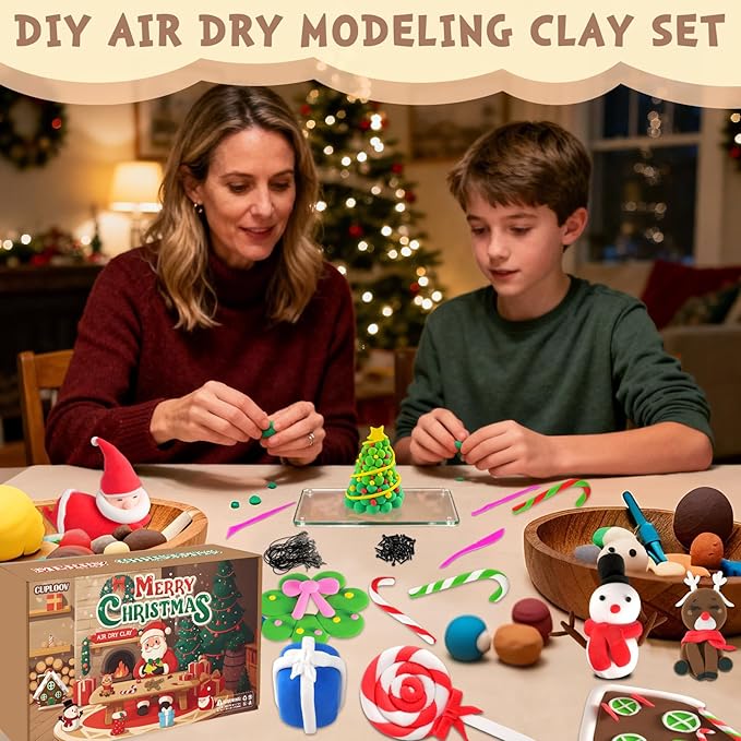 Christmas Air Dry Modeling Clay Kids, DIY Polymer Clay Kit Ultra Light & Soft, Creatibles Play Dough Set Best Christmas Arts and Crafts Gifts for Kids Boys Girls Beginners