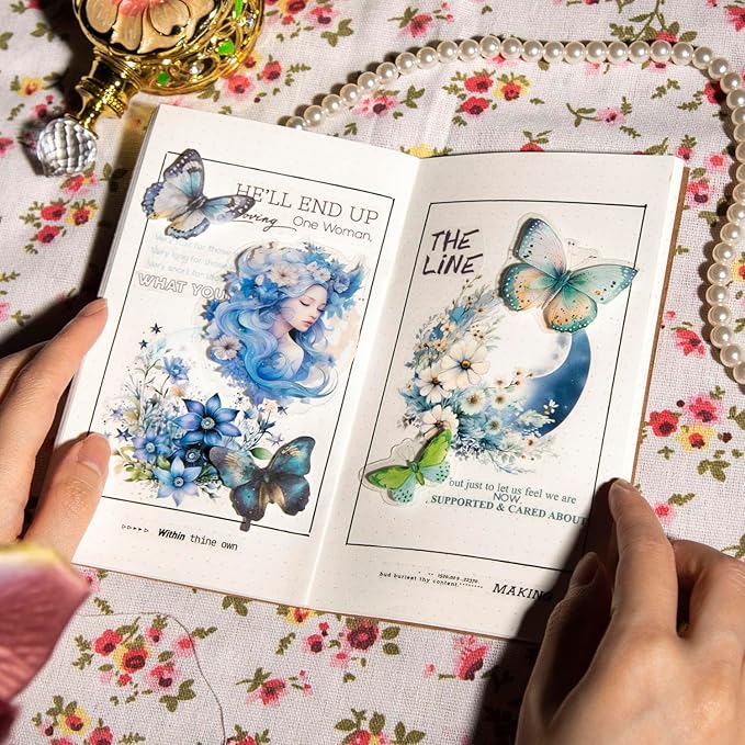 120Pcs Fantasy Moon Flower Scrapbook Stickers - Clear Waterproof Moonlit Floral Forest Fox Owl Stickers for Scrapbooking,Junk Journals,Planner,Art Projects