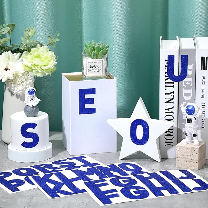 Harloon 232 Pcs 24 Sheets Large Glitter Letter Stickers Big Font Alphabet Letter Self Adhesive Letters Kit Mailbox Stickers for Mailbox Bulletin Boards Classroom Home(Blue,2.5 Inch)