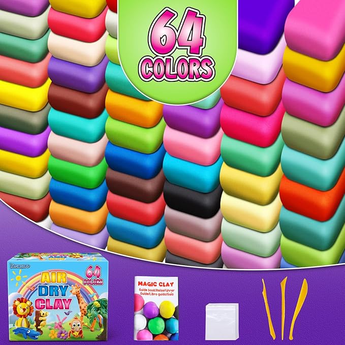 Air Dry Clay 64 Colors, Modeling Clay for Kids, DIY Molding Magic Clay, Gift for Kids