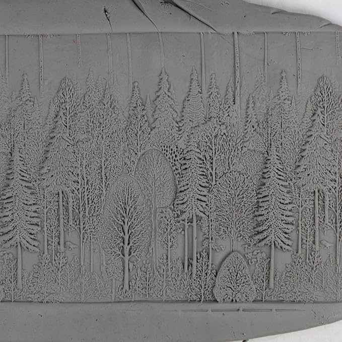 Pinewood Canopy Clay Texture Roller (4") - Seamless Meadow Set #01 - Embossing Pattern Roller for Polymer & Ceramic Clay, Pottery & Crafts