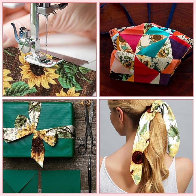 Ganeen 100 Pcs Sunflower Quilting Fabric Roll 2. 56 Inch Fabric Squares Jelly Patchwork Precut Strips Bundles for Holiday Materials Craft DIY Sewing Cloths