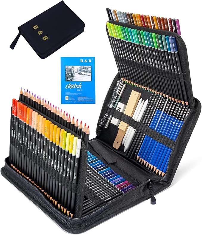 H & B145 PCS Children Adult Artist Drawing and Art Supply Kit, Sketch Gift Box, Shading and Tinting Colors, Including Graphite Pencils, Drawing Sketch Kit