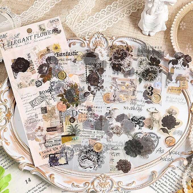 309 Pcs/24 Sheets Stickers for Scrapbooking,Scrapbook Flower Stickers for Scrapbooking Art Journal Bullet Journal Accessories
