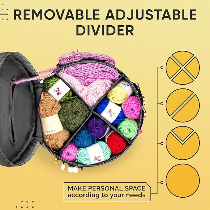 CRAFTISS Knitting Bag Yarn Storage - Christmas Gift - Durable Canvas Yarn Holder for Crochet Accessories - Organizer Crochet Bag with Knitting Accessories Case (Black)
