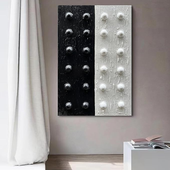 NANKAI Art Hand-Painted Black and White Abstract Art Oil Painting 36x24 inch Contemporary Minimalist Art Home Wall Decoration Painting