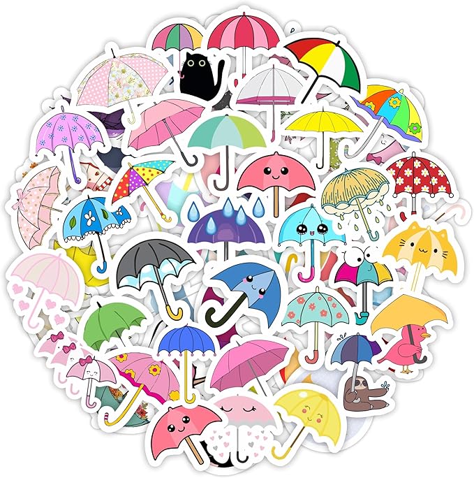 BulbaCraft Umbrella Stickers for Water Bottle and Laptop - Umbrella Party Supplies & Decorations, Waterproof Vinyl Decals, Weather and Fun Stickers, Gifts for Women & Men