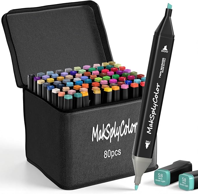 Alcohol Markers Set 80 Colors, Dual Tip Art Marker with Brush Tip & Chisel for Coloring Books, Drawing Markers For Artists Sketching Adult Coloring