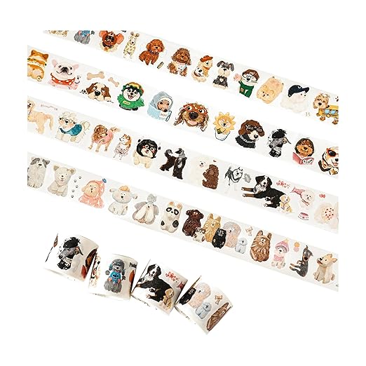 WT Tail Waggers Washi Tape Sticker Set, 4 Rolls, Original Designs, Cute Pet-Themed Decorative Tape for Scrapbooking, Journaling, Planners & DIY Crafts