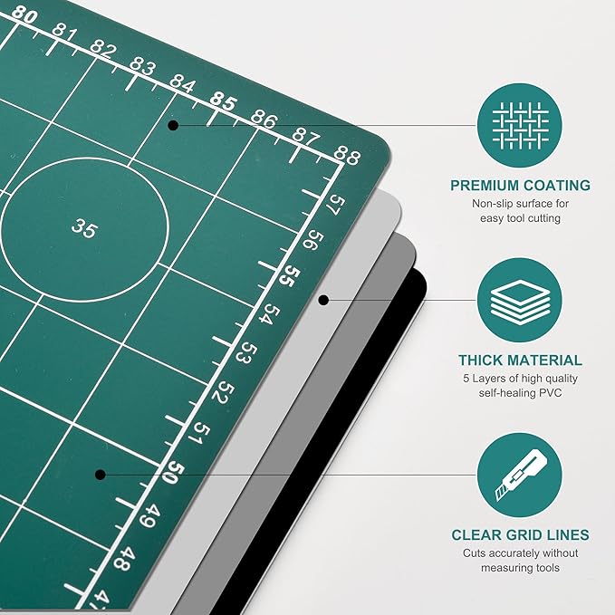 Prime Vinyl Cutting Mat, 23" x 35" Large Self Healing Sewing Mat, 5-Ply Heavy Cut Board, Rotary Cutting Mat for Crafts, Sewing Supplies and Quilting Tools