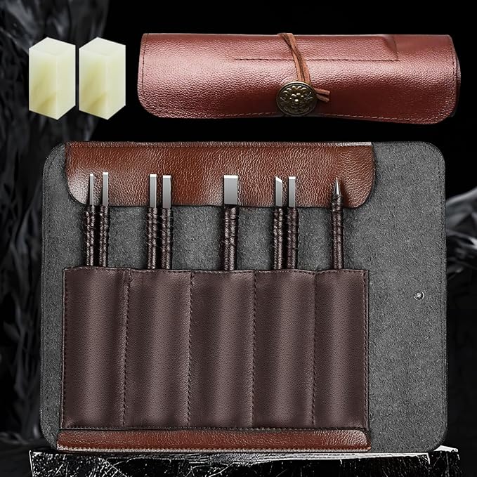 BAIQI Tungsten Steel 8 Pcs Hand Carve Tool Kit for Enthusiast to Engrave Soft Limestone and SlateStone Alabaster Wood Soap Stone Seal Sculpture DIY Craft (10 PCS Carve Tool Set)