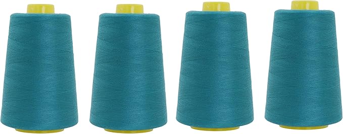 Mandala Crafts 4 Pack of Serger Threads Cones Spools - 20S/2 24000 Yards Polyester Teal Threads for Sergers Machine and Overlock Quilting Sewing Machine
