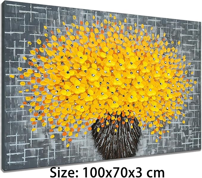 Alenoss Yellow Flower 3D Oil Painting, 40x28 inches Large Abstract Modern Canvas Wall Art Home Decorations Painting on Canvas Wall Pictures Floral Artwork Ready to Hang