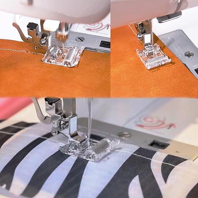 Roller Non-Stick Zigzag Teflon Sewing Machine Presser Foot 1/4''Quilting Patchwork Presser Foot for Low Shank Snap-On Singer, Brother, Babylock, Janome, Etc(Set8-Roller&Non-Stick Foot)