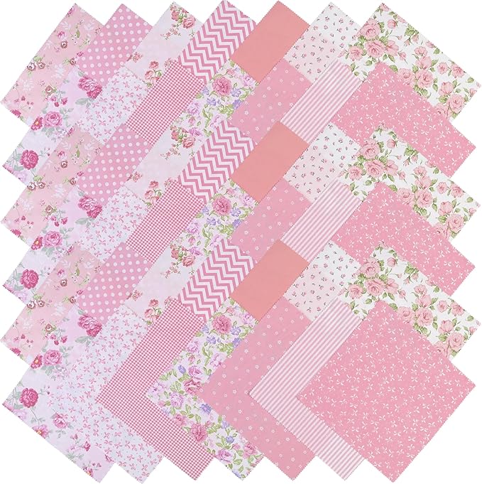 Layer Cake Fabric for Quilting 10 inch, Precut Fabrics Square 10x10 inch for Quilting, Print Pink Cotton Quilt Fabric Squares Bundles for Sewing DIY Patchwork Craft(42Pcs)