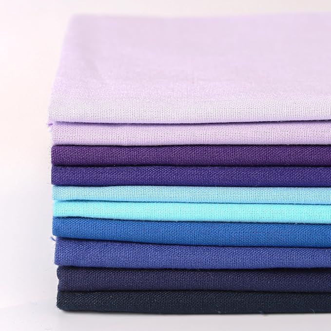 18 * 21inch Cotton Fabric Premium,11 Options Solids, 10PCS Solid Precut Fabric Pure Quilting Fat Quarter Bundles Patchwork for Sewing DIY Craft (Purple-Blue)