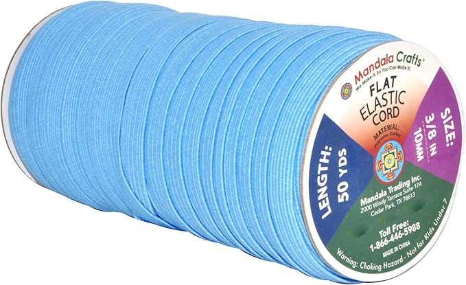 Mandala Crafts 10mm 50 Yds Roll of Sky Blue Elastic Bands for Sewing - 3/8 Flat Elastics Cord - 3 8 Inch Braided Stretch Straps for Crafting