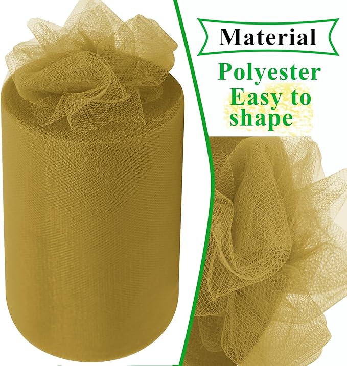 Mustard Gold Tulle Fabric Rolls 6 Inch by 100 Yards (300 feet) Fabric Spool Tulle Ribbon for Christmas Decorations Tutu Bow Baby Shower Birthday Party Wedding DIY Craft Supplies