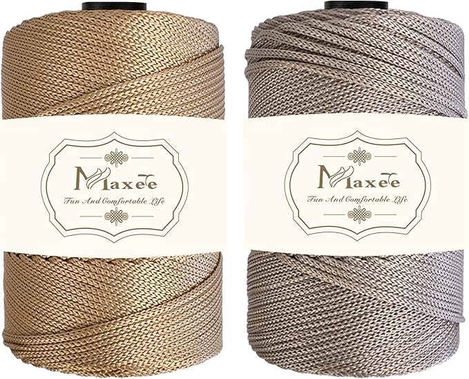 Maxee Premium Polyester Macrame Cord 3 mm × 218 yd (2 Pack),3mm 100% Polypropylene Macrame Cord,Ideal for Crochet, Wall Hangers, Bags, Rugs & DIY Crafts