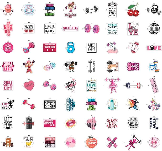 100Pcs Weightlifting Stickers for Water Bottle, for Laptop - Weightlifting Gifts, Party Supplies - Workout, Gym Stickers - Gift for Women & Men