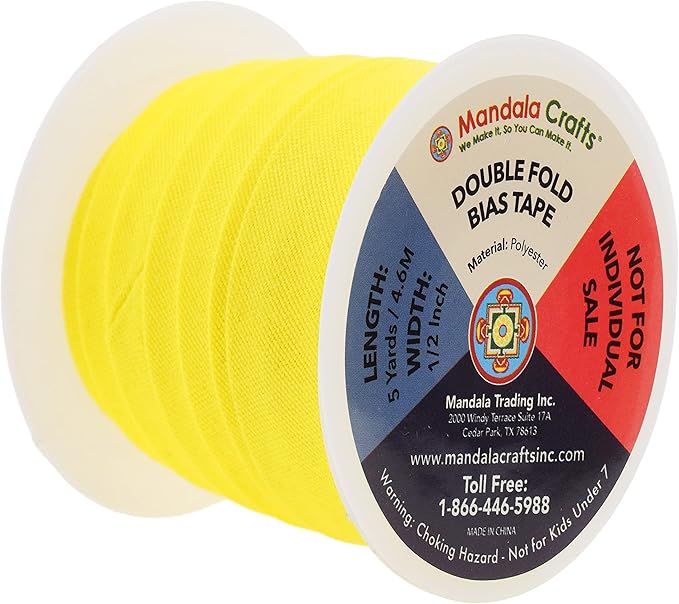 Mandala Crafts 60 Yards 1/2 Inch 12 Assorted Colors Double Fold Bias Tape for Sewing - Bias Binding Tape for Quilting Binding, Hemming, Seam, and Fabric Piping