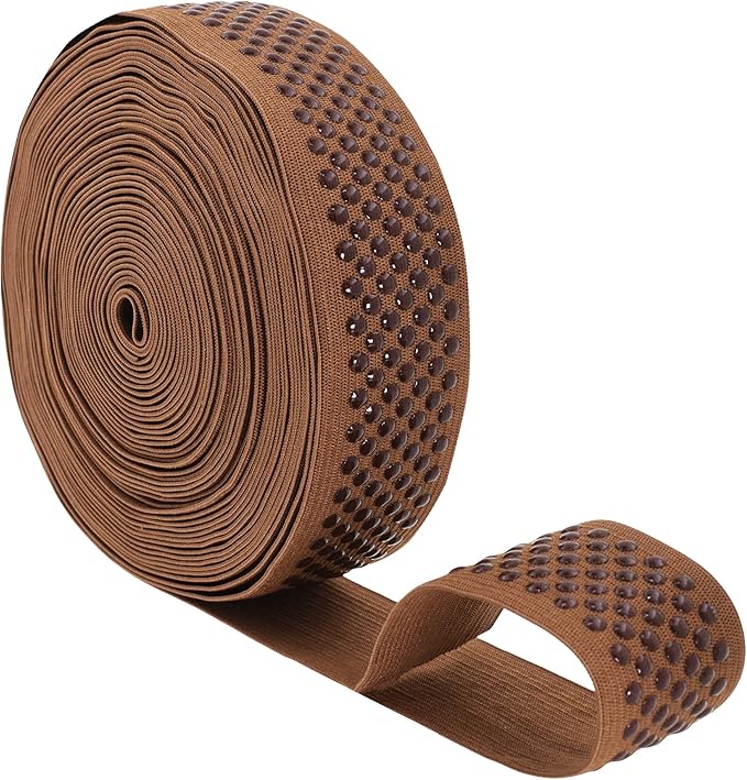 Mandala Crafts 1.5 Inch Elastic Silicone Gripper Tape for Clothing - 10 Yds Dotted Non Slip Elastic Band for Sewing - Brown Silicone Flat Fabric Stretchy Ribbon Straps