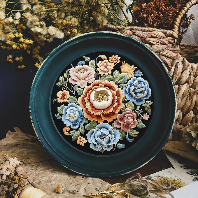 FONNUY Floral Embroidery Kit, Cross Stitch Kits for Beginners, Handmade Crafts with Printed Patterns for Beginner Adults, Easy to Follow Color Thread Needlework, 8'' Hoop (Petals Unfurling)