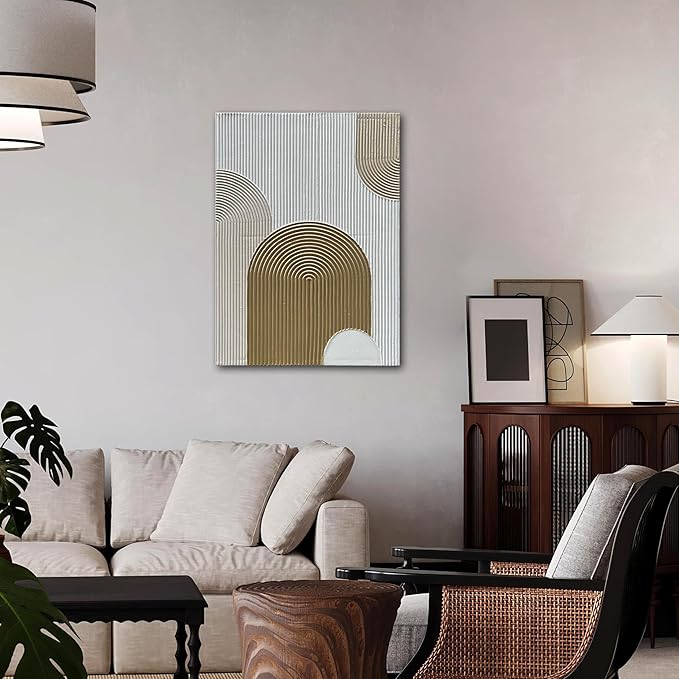 NANKAI Art Hand-Painted 40x28 inch White and Gold Texture Abstract Art, Contemporary Minimalist Canvas Oil Painting, Home Wall Decoration Art