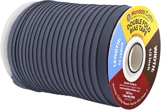 Mandala Crafts 55 Yards 1/2 Inch Dim Gray Double Fold Bias Tape for Sewing - Bias Binding Tape for Quilting Binding, Hemming, Seam, and Fabric Piping