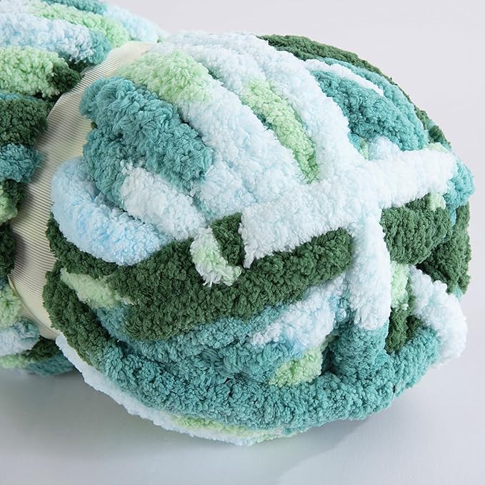 HOMBYS 12 Pack Giant Chunky Yarn for Crocheting & Knitting, Super Bulky Soft Fluffy Tie Dye Plush Fuzzy Mixed Color Thick Chenille Yarn (Mint, Teal, Green)