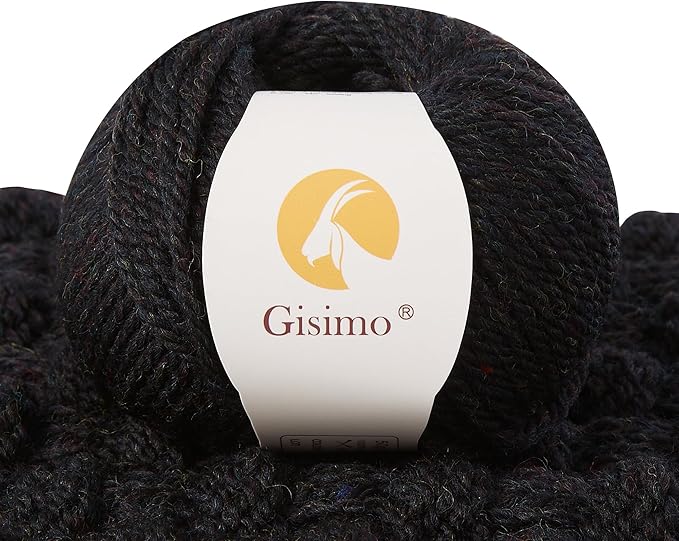 100% Merino Wool Yarn, 3-Ply Luxurious and Soft Yarn for Hand Knitting & Crocheting (Black, 1Ball)