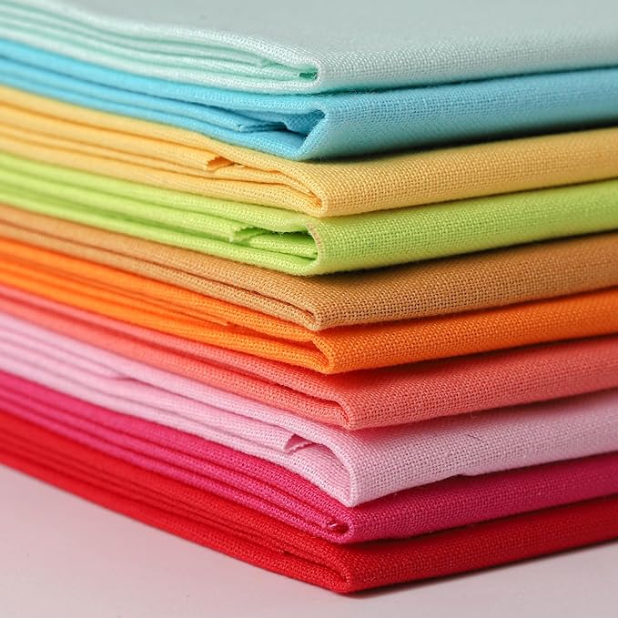 18 * 21inch Cotton Fabric Premium,11 Options Solids, 10PCS Solid Precut Fabric Pure Quilting Fat Quarter Bundles Patchwork for Sewing DIY Craft (Colorful)