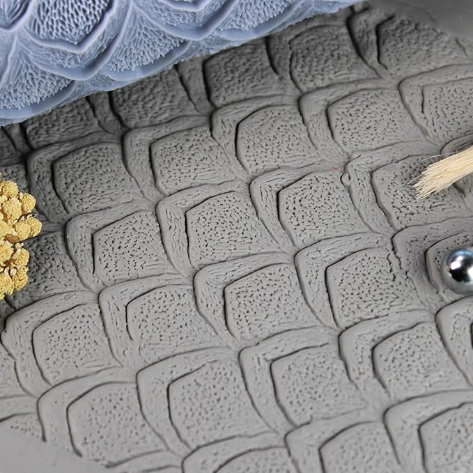 Scales Clay Texture Roller (4") - Seamless Set #02 - Embossing Pattern Roller for Polymer & Ceramic Clay, Pottery & Crafts