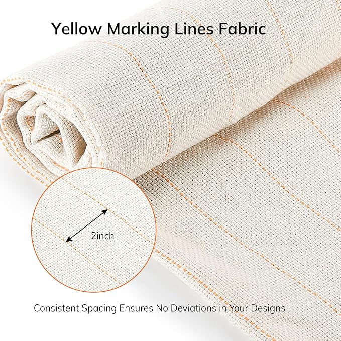 Pllieay 40" x 40" Large Overlocking Primary Tufting Cloth, Monks Cloth with Yellow Marked Lines for Tufting Guns, Punching Needles and Carpet Punching