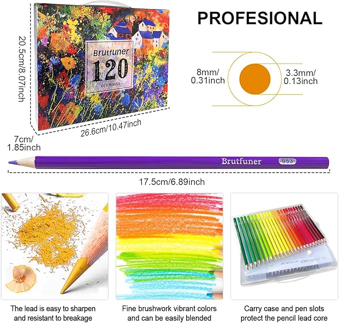LBW Colored Pencils for Adult Coloring Books, 120 Oil Based Soft Core Professional Color Pencils Set for Artists Kids Beginners Drawing Coloring Sketching Blending