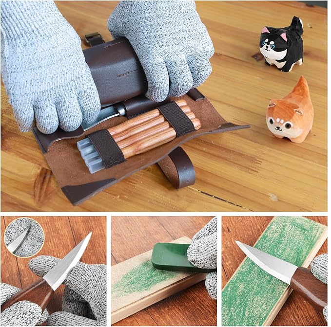 Olerqzer 26-in-1 Wood Carving Kit with Detail Wood Carving Knife, Whittling Knife, Wood Chisel Knife, Gloves, Carving Knife Sharpener for Spoon, Bowl, Kuksa Cup (15PCS Wood Carving Tools)