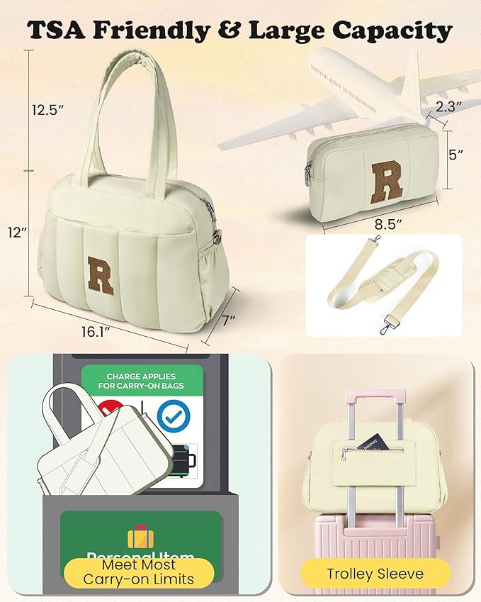 Gifts for 12 Year Old Girls-Duffle Bag for Travel Women, Travel Bags，Party Gifts-Initial Overnight Bag with Wet Pocket，Lightweight Weekender Bags Personalized Gym Tote with Makeup Pouch