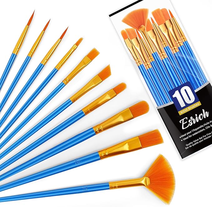 ESRICH 10PCS Paint Brushes,Paint Brush for Acrylic Painting,Acrylic Paint Brush Set for Oil Watercolor,Body Face Rock Canvas, Small Paint Brushes for Kids Adult Drawing