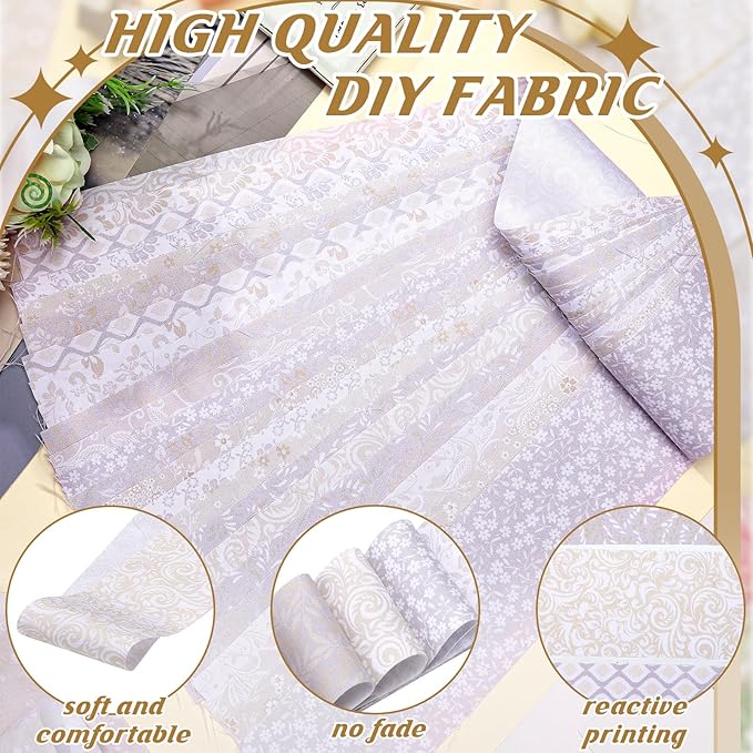 Ganeen 200 Pcs Cream Color Scheme Fabric Patchwork Roll 2.55 Inch Fabric Strips for Quilting Precut Cotton Patchwork for Quilting and Sewing DIY Crafts
