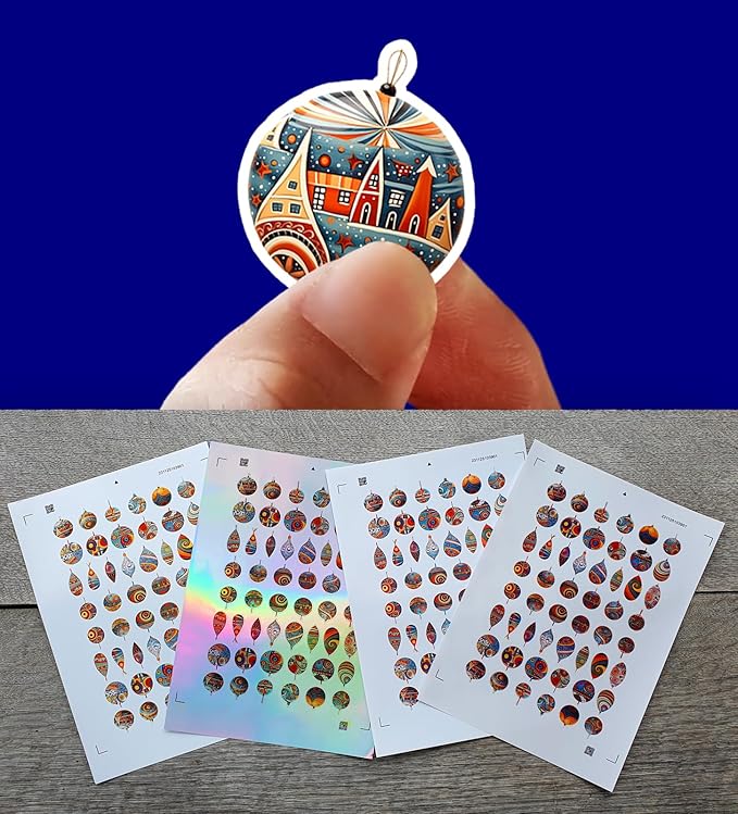 Stickers Pack (Over 150 Stickers) Cool Bauble Decorations for The Christmas Season Vintage Styled Small Vinyl Stickers White Holographic Transparent