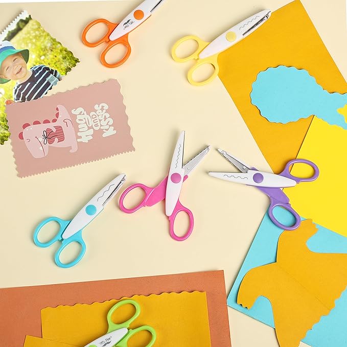 Mr. Pen Craft Scissors - Decorative Edge, 6 Pack, White & Vibrant Color, Zig Zag & Pattern Scissors for Crafting & Scrapbooking