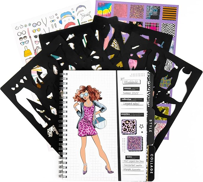 Fashion Angels Runway Fashion Graphic Journaling Set - Fashion Design Activity Journal with Markers, Stencils & Stickers - Teaches Basic Fashion Design - Beginners Fashion Sketch Pad for Kids 8 & Up